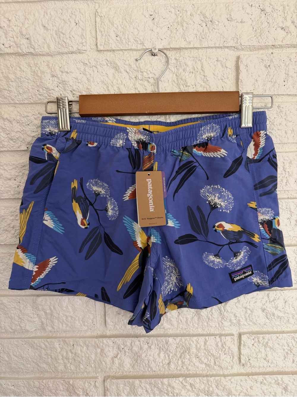 Patagonia Girl’s Baggies Royal Blue Tropical Bird Hybrid Shorts